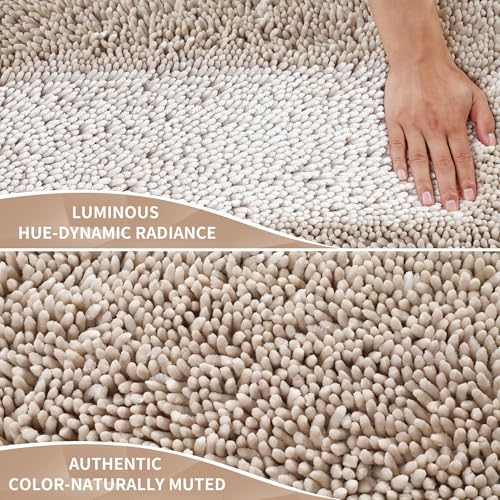 Image of Yimobra Long Bathroom Rugs Runner 70x24 Inch, Extra Thick Soft Absorbent Chenille Bath Mat, Non Slip Machine Washable, Quick Dry Bath Rugs for Bathroom Floor, Tub and Shower, Khaki