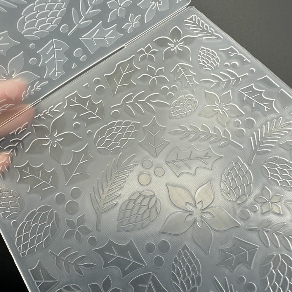 Plastic Embossing Folder Template Christmas Pinecone Leaves Texture 5x7 Inch for Card Making DIY Scrapbooking Paper Crafting Handmade Crafts Scrapbooking Arts Supplies Scrapbook Decor