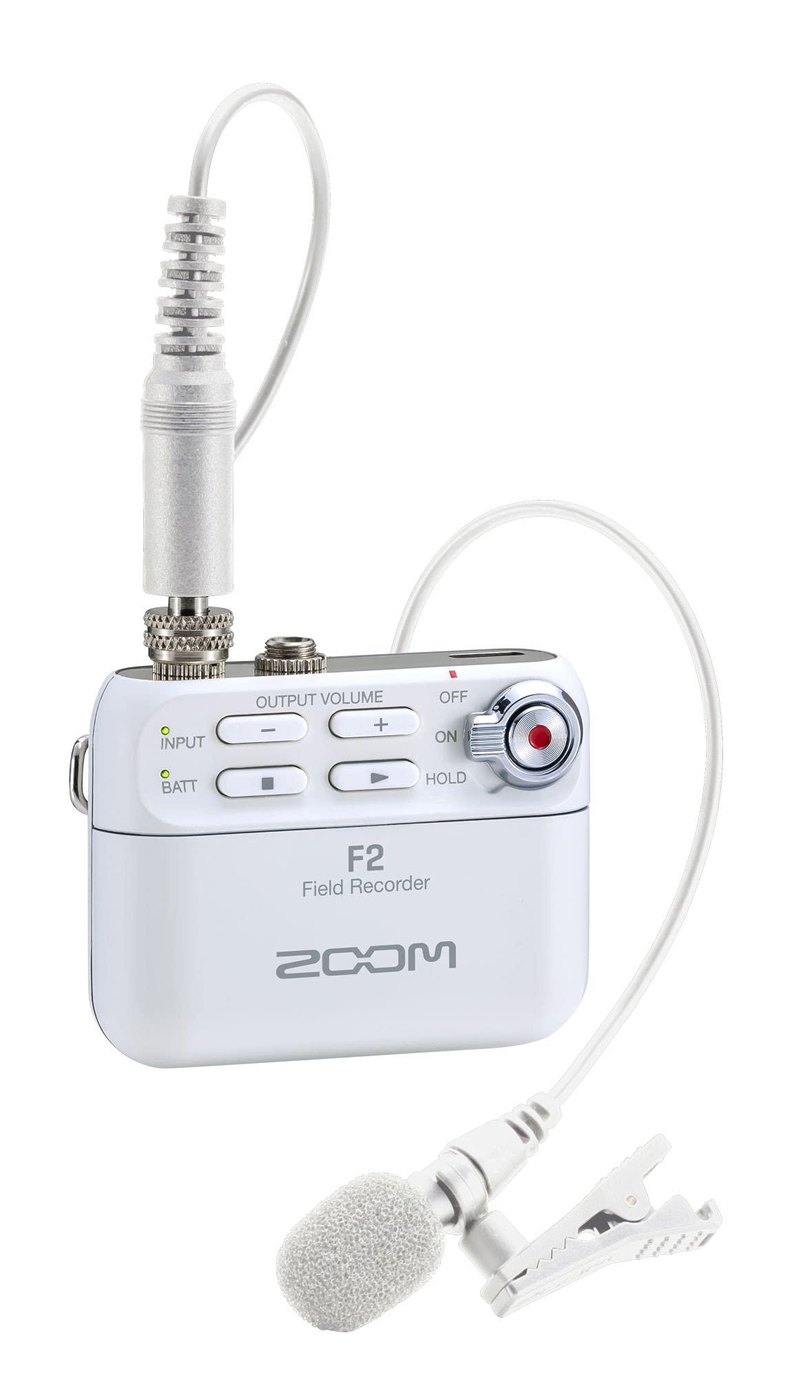 Zoom - F2/W - Lavalier Registratore compatto da cintura, registrazione float a 32 bit, senza clipping, audio per video, registrazioni su SD e alimentazione a batteria con microfono lavalier incluso