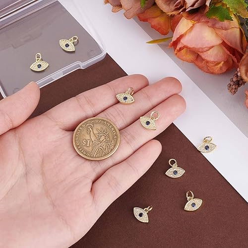 Miniatura 3 de Beebeecraft 1 caja de 8 dijes de mal de ojo chapado en oro de 18 quilates, circonita cúbica azul turco de mal de ojo, dije de cristal de buena