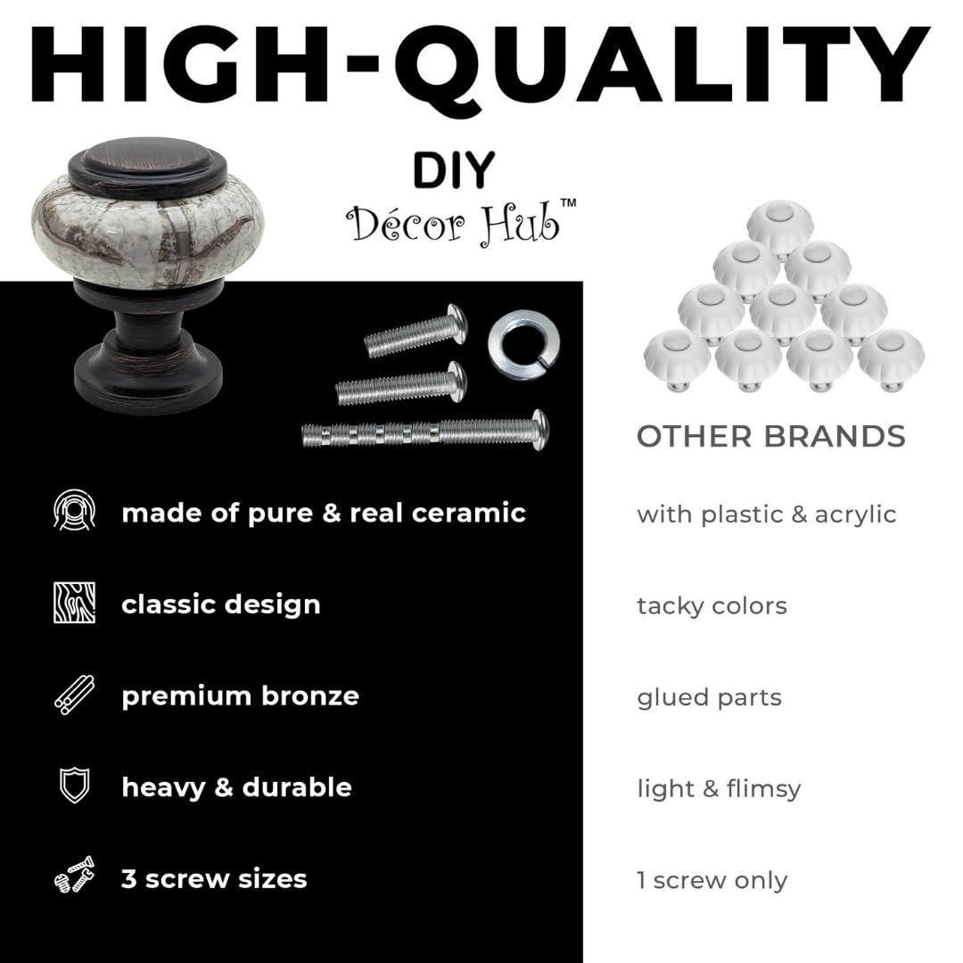 20 pomelli decorativi fai da te in bronzo e granito grigio (ceramica) per armadi, credenze, cassetti per cucina, bagno o ufficio