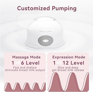 Nursi Luna Wearable Breast Pump, Hands Free Portable Breast Pump with 2 Modes & 6-12 Suction Levels, Low Noise Wireless Electric Breast Pump with 15/17/19/21mm Flange Inserts & Milk Storage Bags