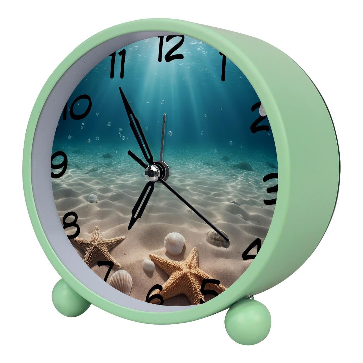 Luoweisi Analog Alarm Clock Underwater Starfish Shells, Silent Non-Ticking with Night Light, Battery Operated, Round Desk Alarm Clock for Office, Bedroom, Elderly, Adults, Children, Student Gifts