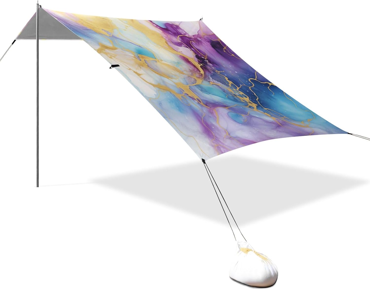 Purple Gold Blue Marble Camping Sun Shelter, Beach Tent Portable Beach Sun Shade Outdoor Canopy for Camping Trips Fishing Picnic