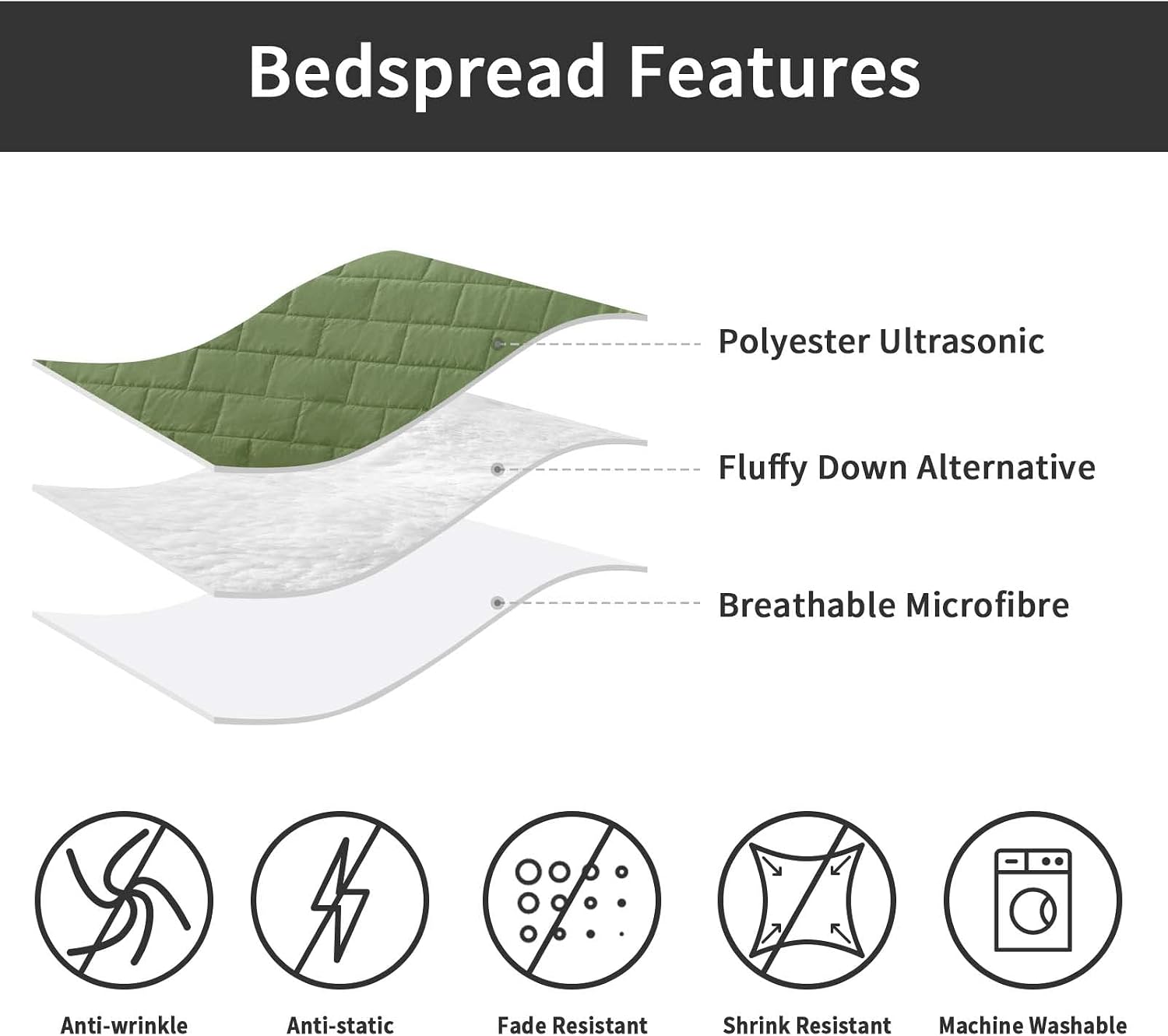 Hygge Hush Summer Quilt Set, King Size Olive Green Rectangle Pattern 3 Pieces Quilt Set, Oversized Modern Style Bedspread Set for All Season (1 Quilt & 2 Pillow Shams)