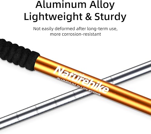 Miniatura 4 de Naturehike - Bastones de senderismo plegables, bastones de senderismo ajustables de aluminio ligero, absorción de impactos con correas para la
