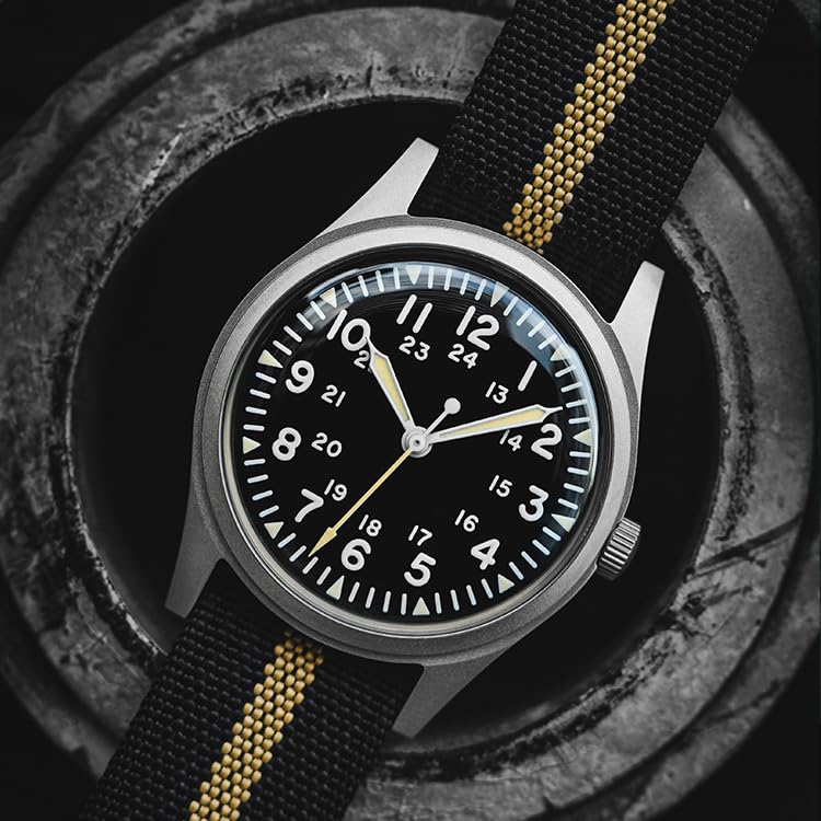RDUNAE Relojes militares para hombre 34.5mm Reloj de cuarzo Super 2035 Movimiento Luminoso Retro Reloj para hombre con correa de nailon resistente al agua hasta 50 m