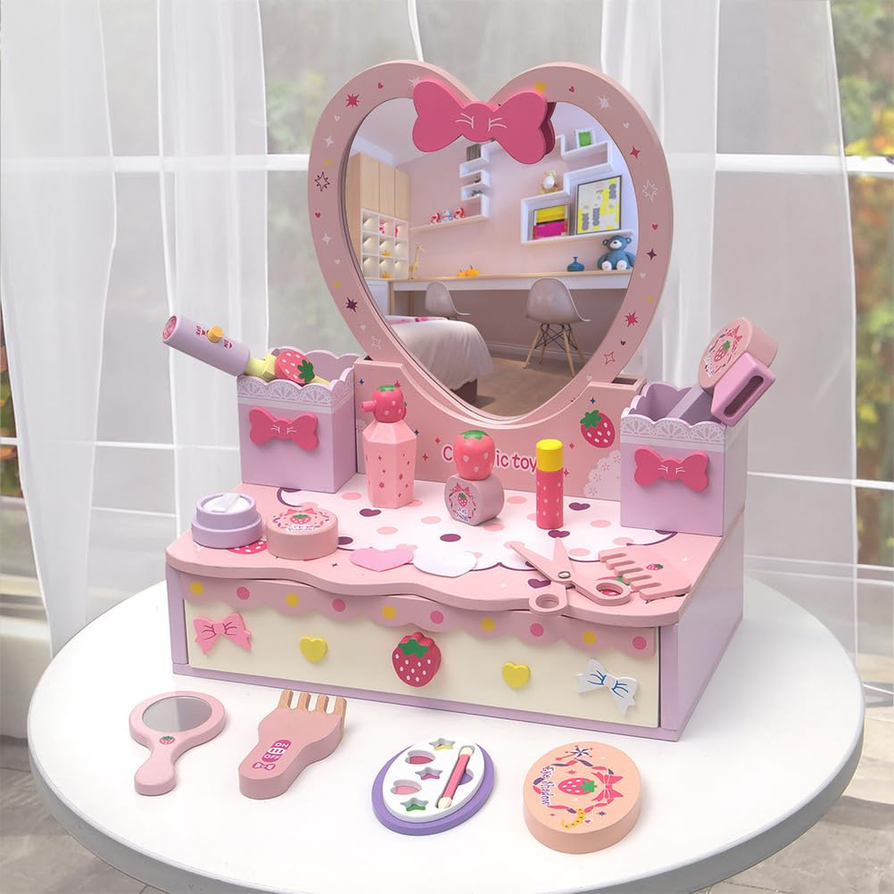 Set da Gioco Tavolo Toccasano, Giocattolo per Trucco e Parrucchiere | Set da gioco per toeletta delle ragazze, giocattolo cassettiera da principessa, giocattolo di ruolo salone di bellezza