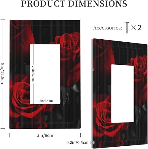 Miniatura 5 de Red Rose Fashion - Cubierta de interruptor de luz de 1 cuadrilla, placa de pared basculante individual, placa decorativa eléctrica GFCI para