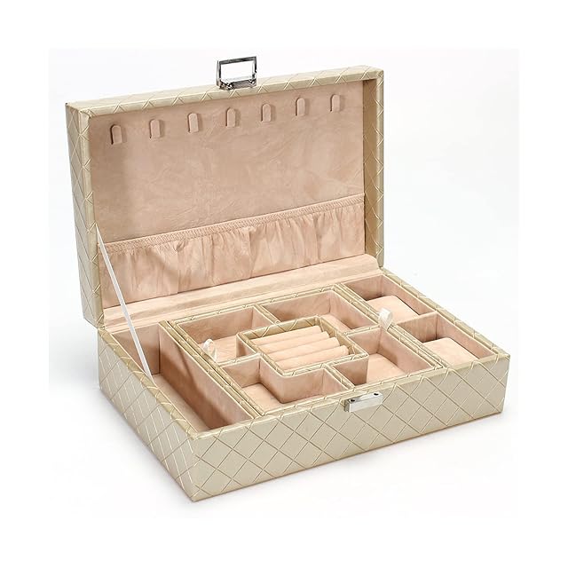 Portable Travel Jewelry Box PU Leather Jewellery Ring Organizer Case Storage Gift Box Girls Women Color Black Gold