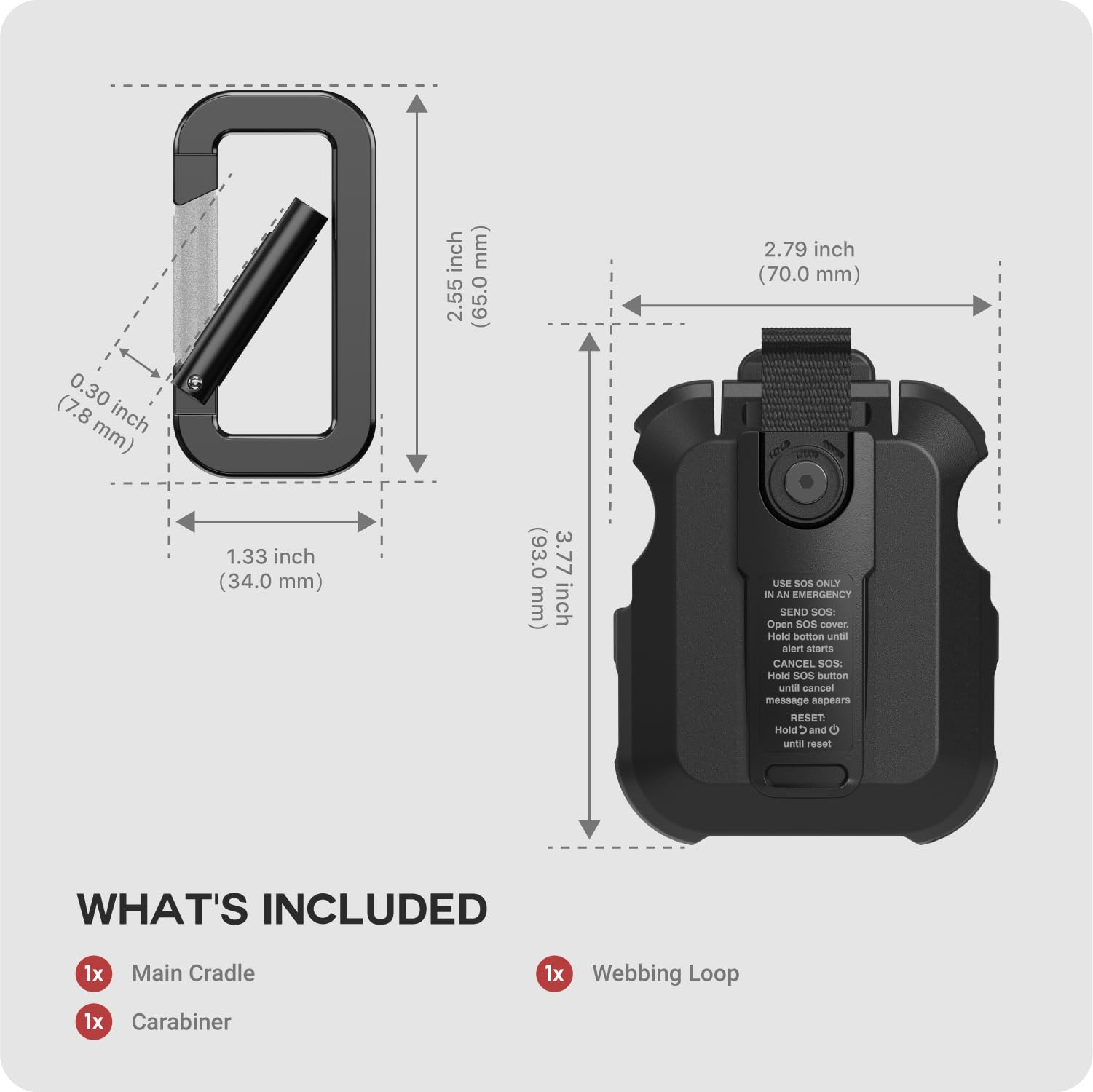 Support Adaptateur Avec Mousqueton TUSITA - Compatible Garmin InReach Mini, Fixations Multiples