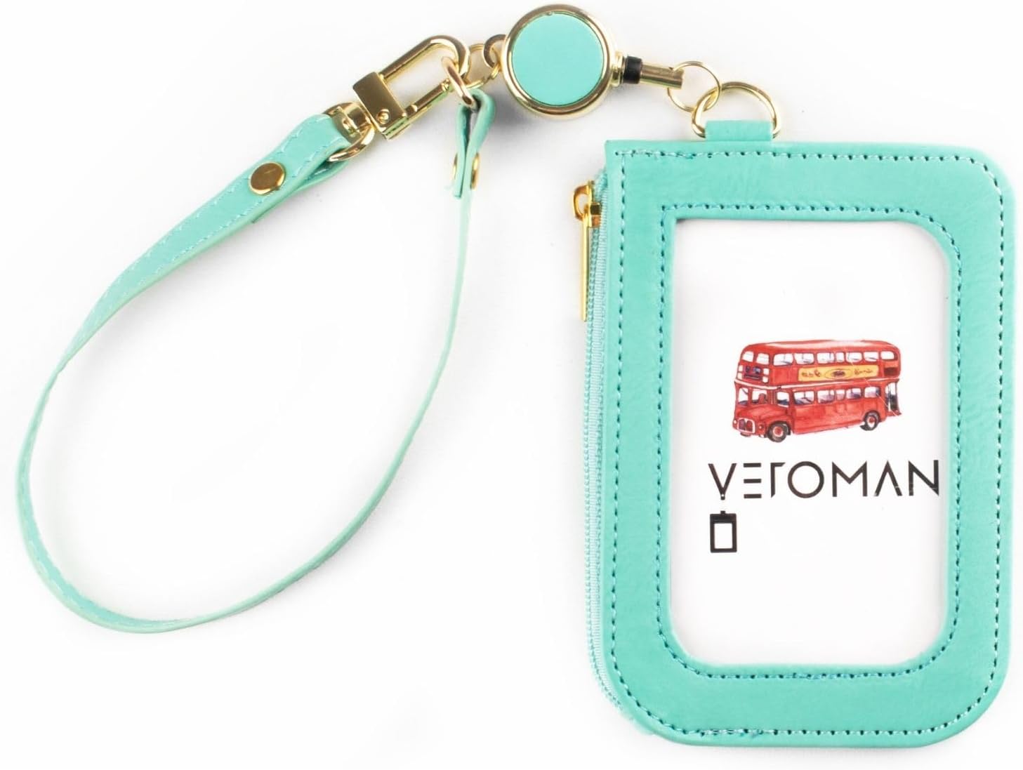 [VEROMAN] ビビットライフ パスケース 定期入れ レディース 子供 かわいい カードケース コインケース 合成皮革 リールキーホルダー付き(ライトグリーン)