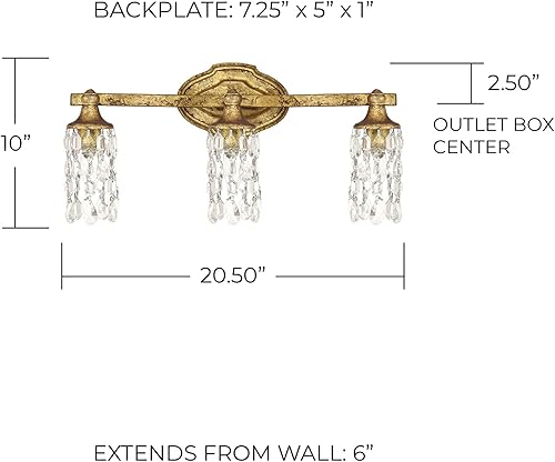Miniatura 2 de Capital Lighting 8523AG-CR Blakely K9 - Soporte de pared para tocador de baño, 3 luces, 180 vatios totales, 10 pulgadas de alto x 19 pulgadas de