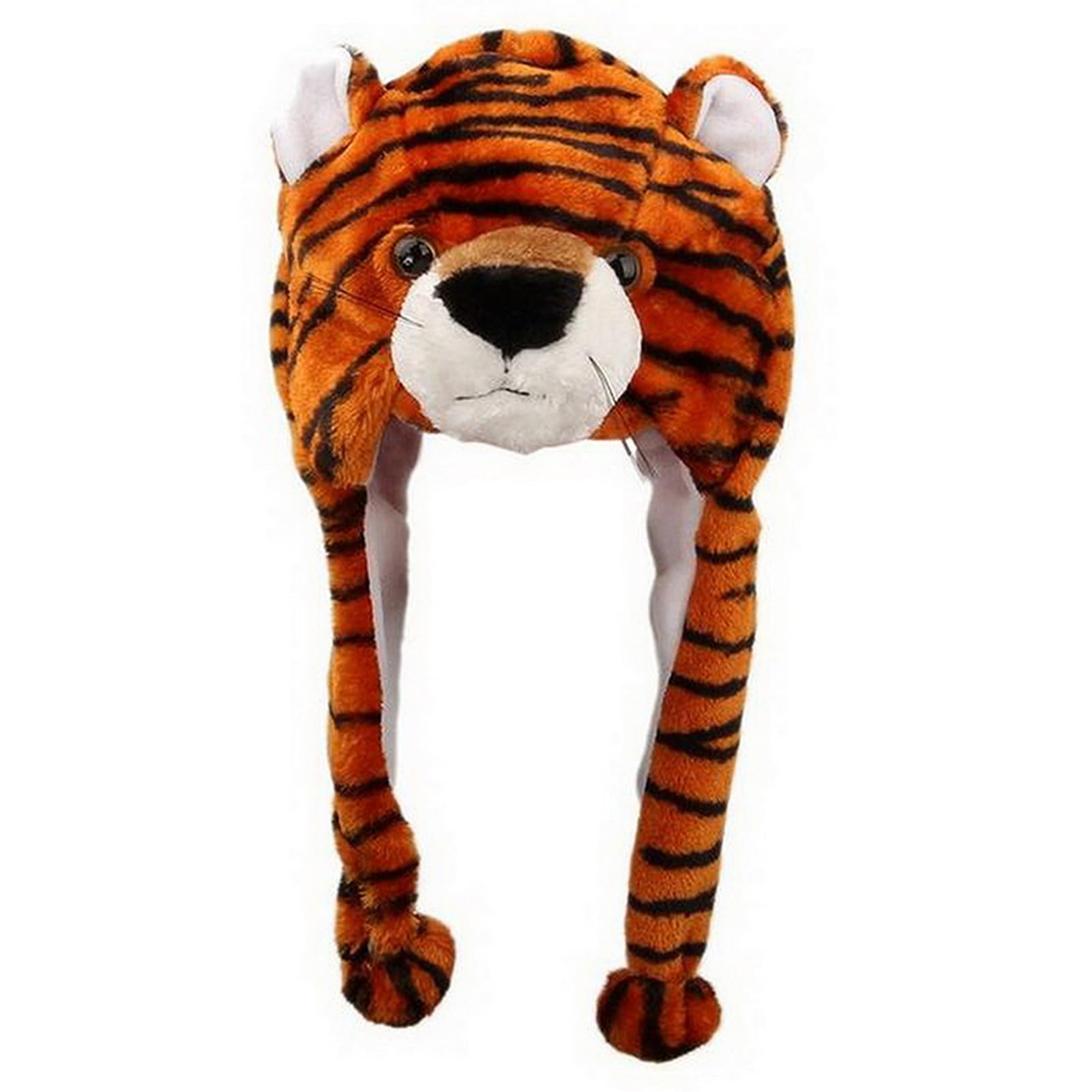 VPbao Plush Headgear Hat, 2-in-1 Hat with Ear Flaps Scarf Set, Funny Cartoon Animal Cap for Costume Party - Comfortable Soft Warm Novelty Unisex Headwear Props Brown Tiger โ image 1