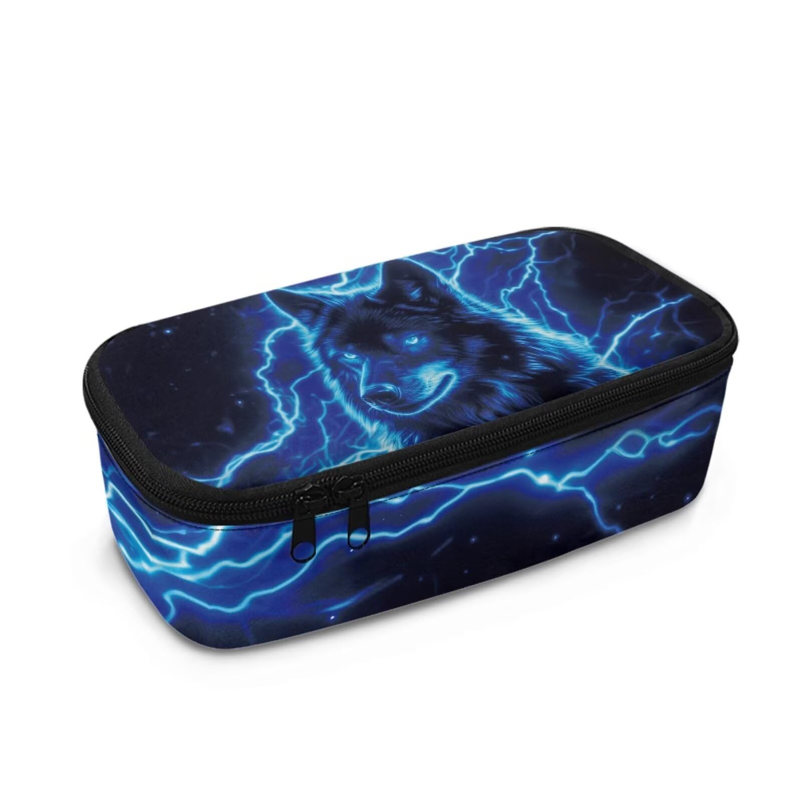 TOADDMOS Lightning Wolf Pencil Case with Smooth Zipper Exam Pen Pencil Pouch Office Stationery Case for Teen Boys Girls School Students