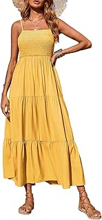 Women's Summer Maxi Dress 2025 Casual Boho Sleeveless Spaghetti Strap Smocked Tiered Long Beach Sundresses - Buy now