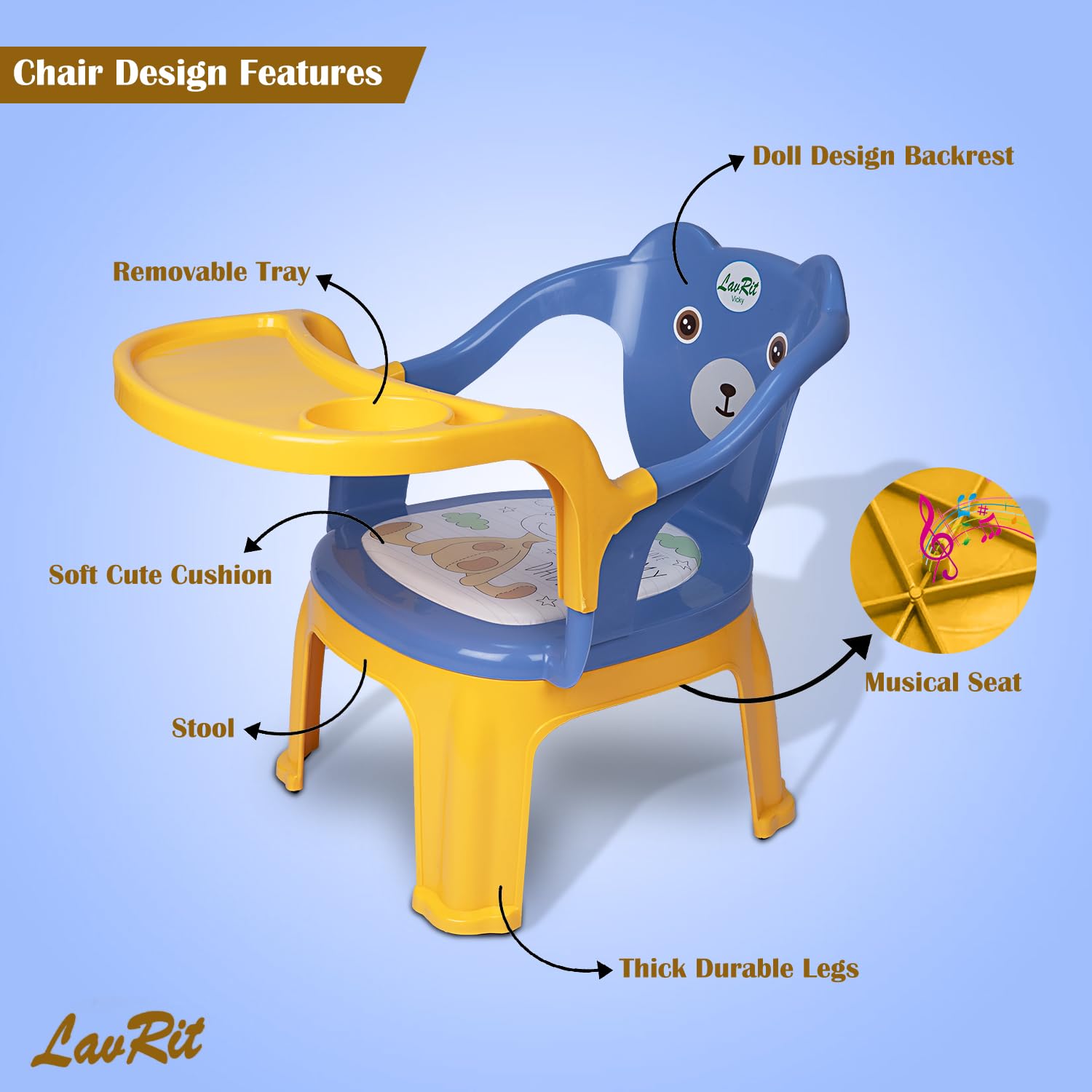 LavRit Plastic Baby Feeding Chair, with Tray Chair/Booster Plastic Chair for Kids/Feeding Chair for Kids,Portable Eating/Safe Chair(1-3 Years)/Upto 20 Kgs 1