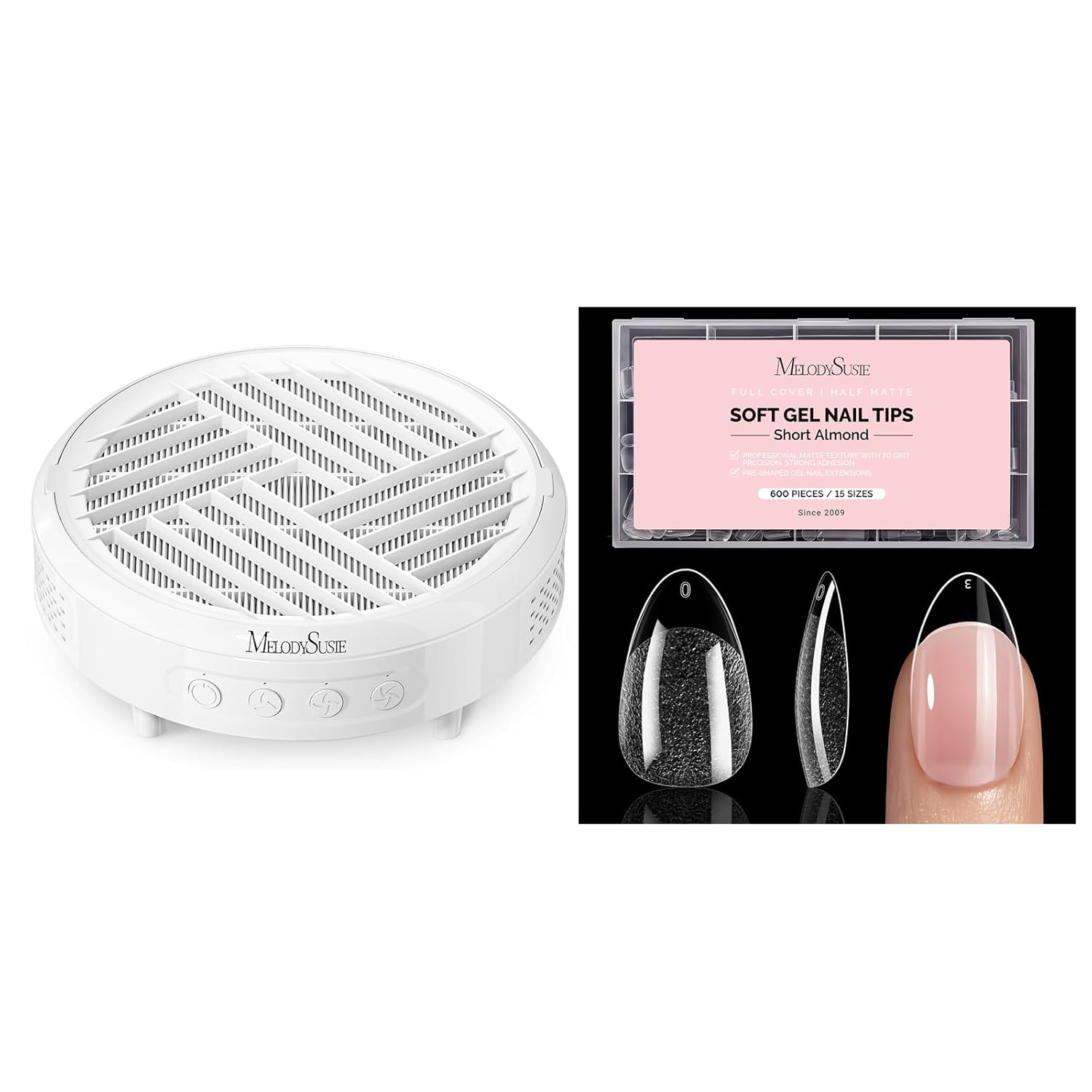 MelodySusie Nail Dust Collector,Compact Vacuum Fan Dust Collector MelodySusie Short Almond Nail Tips - 600Pcs Clear Acrylic