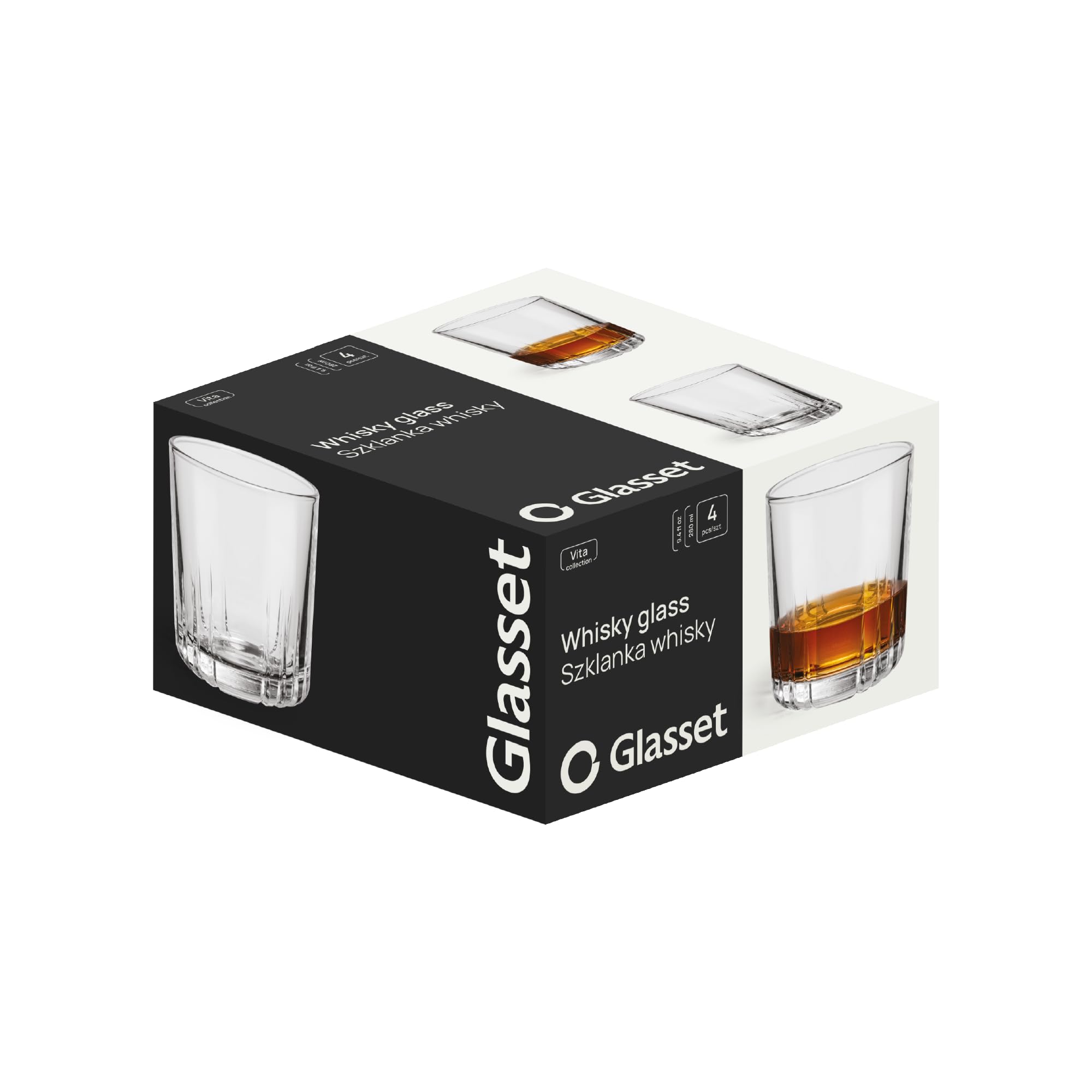 Kieliszki do whisky, 329 ml, zestaw 4 szklanek do wody, zestaw szklanek do whisky, zestaw szklanek do whisky, sok, szklanki, nadają się do mycia w zmywarce, kolekcja Vita