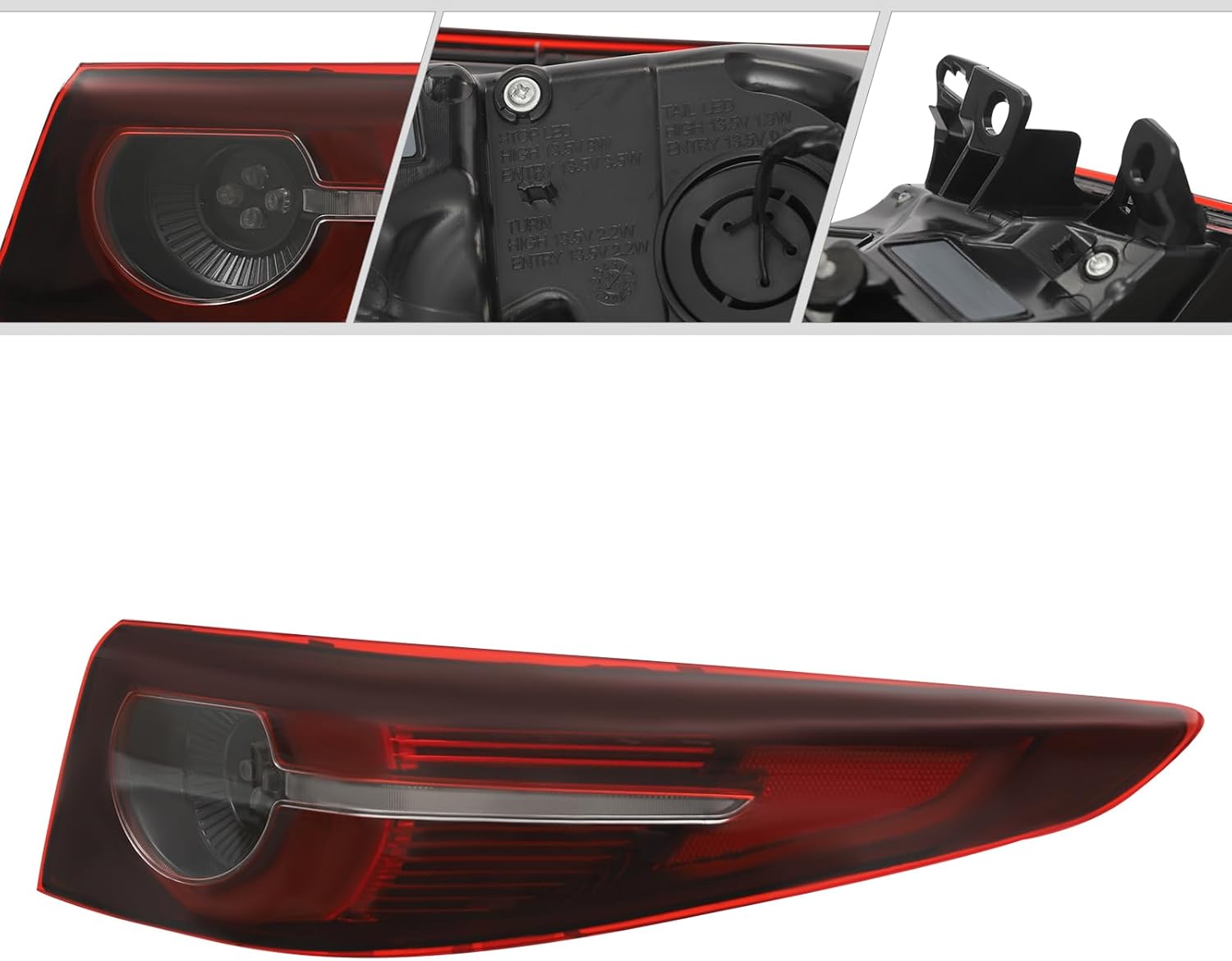 Outer Tail Light Assembly Compatible for 2019 2020 2021 2022Mazda 3 Axela Only Fit Sedan, Right Passenger Side Brake Stop LED Lamp, Bulb Included, Parking Light Red Clear Lens
