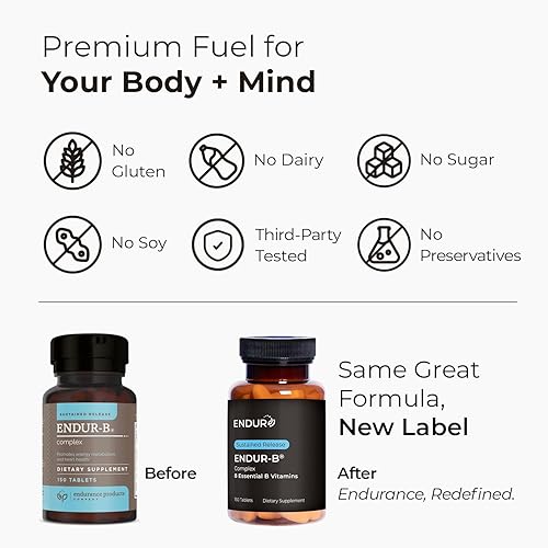 Miniatura 3 de Complejo Endur-B - Liberación sostenida - Suplemento de vitamina B con B1, B2, B3, B6, B12, ácido fólico, biotina - 150 Tablets Company