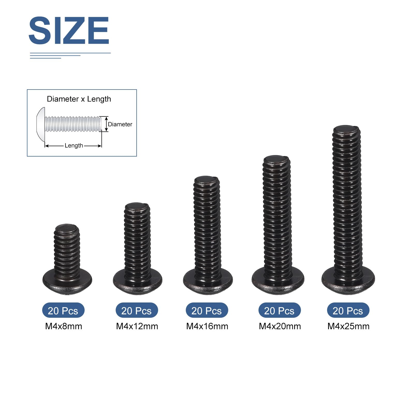 DTGN 100Pcs M4 Button Head Socket Cap Screws Kit - Image 2