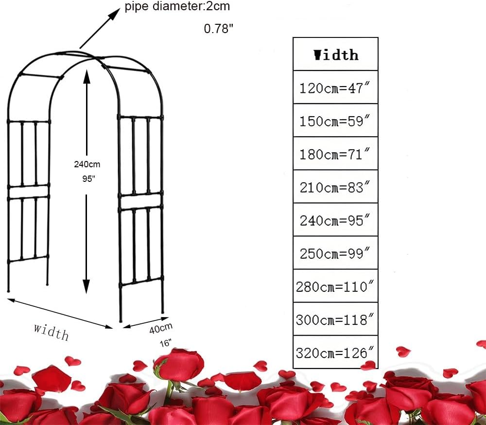 Metal Garden Arch 7.8FT High, Black Trellis for Climbing Plants & Outdoor Ceremonies, 110in Wide x 95in High, Durable Pergola Arbor for Garden Decor