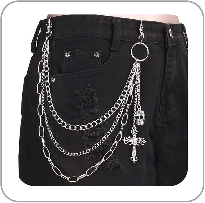 Pant Chains for Men Women Punk Rock Pocket Chain Cross Skull Wallet Chain Jeans Chainfor Men Chains for Pants Halloween Jewelry