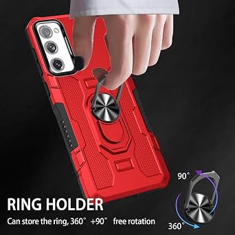 Ueokeird Case for Galaxy S20 FE 5G Case, Samsung S20 FE SM-G781U Case with Tempered Glass Screen Protector, Heavy Duty Metal Ring Magnetic Kickstand Phone Cover for Samsung Galaxy S20 FE 5G Red