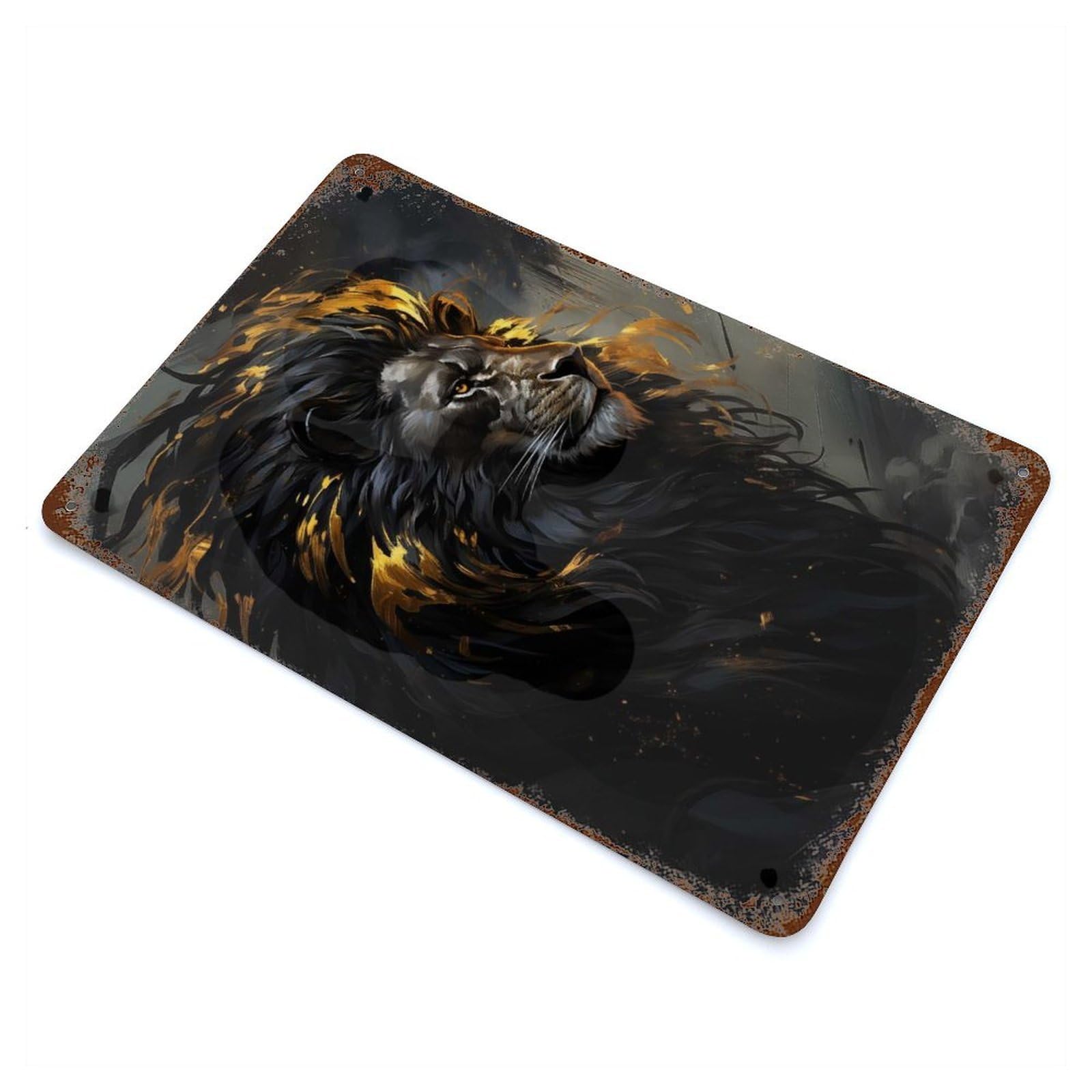 Garage Style Black Lion in Gold Vintage Rust Metal Sign 11.8"x7.9", Vintage Wall Decor for Bar And Workshop