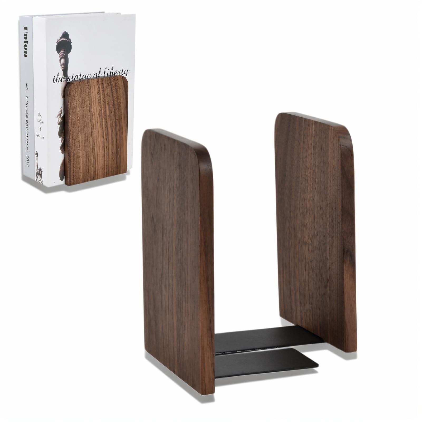 Fermalibri in Legno di Noce Nero 17x12cm, Organizer Portaoggetti per Casa e Ufficio, Supporto per Libri