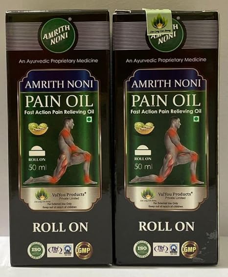 AMRITH NONI ORTHO PAIN Relief Oil - Pain Roll On, Back Pain Roll On, Joints Pain Relief, Easy to Apply avoid Spilling, 50ML Bottle Pack of 2