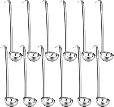 12 Pieces Stainless Steel Soup Ladle Sturdy Soup Ladle with Long Handles Portion Control Serving Spoons for Cooking Soup Sauce Kitchen Home2 oz