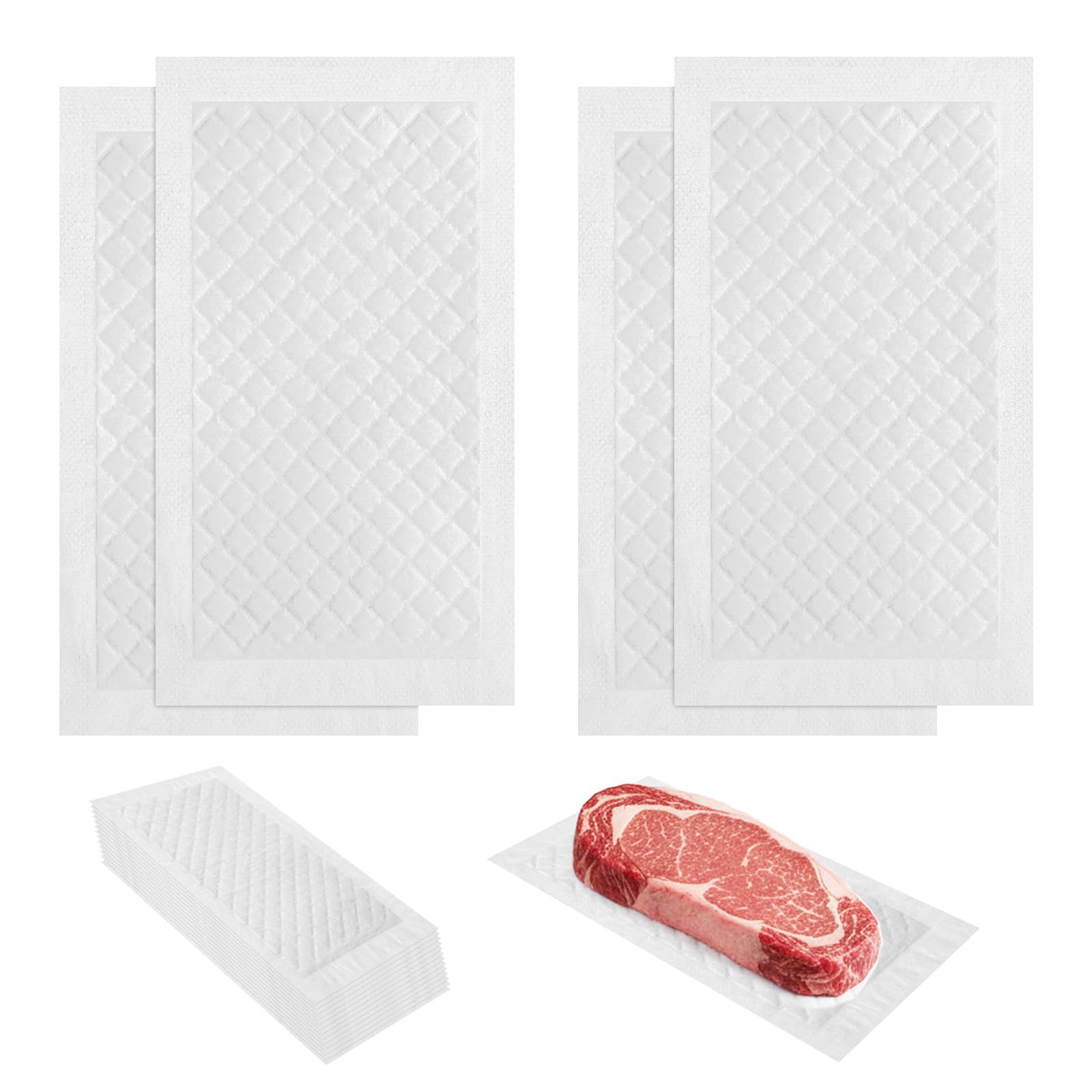 Photo 1 of ***open package*** Meat Absorbent Pads, 4x7 Inch 60 Grams Capacity Food-Grade White Soaker Pads for Meat, Fish Packaging