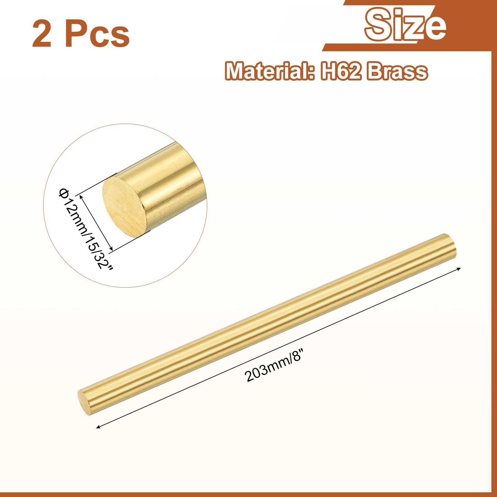 QUARKZMAN 2 Pcs 15/32"(12mm Dia Astone Solida Tonda H62 Astone Tornio Barra