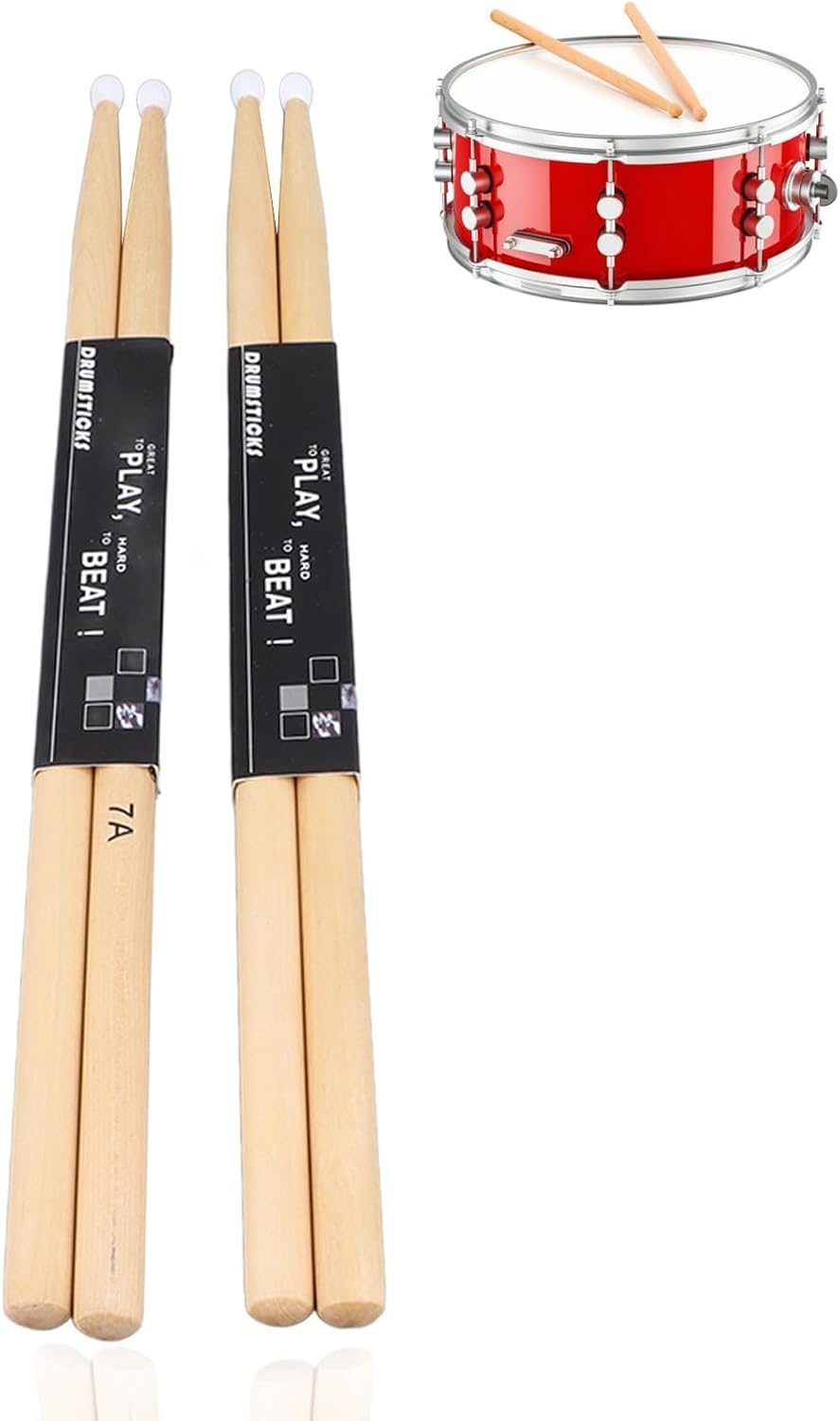 2 Pairs Drum Sticks, 7A Classic Maple Wood Drumsticks, Nylon Tip Drumstick Percussion Instrument Accessories for Acoustic or Electronic Drums, for All Levels Adults Kids and Beginners