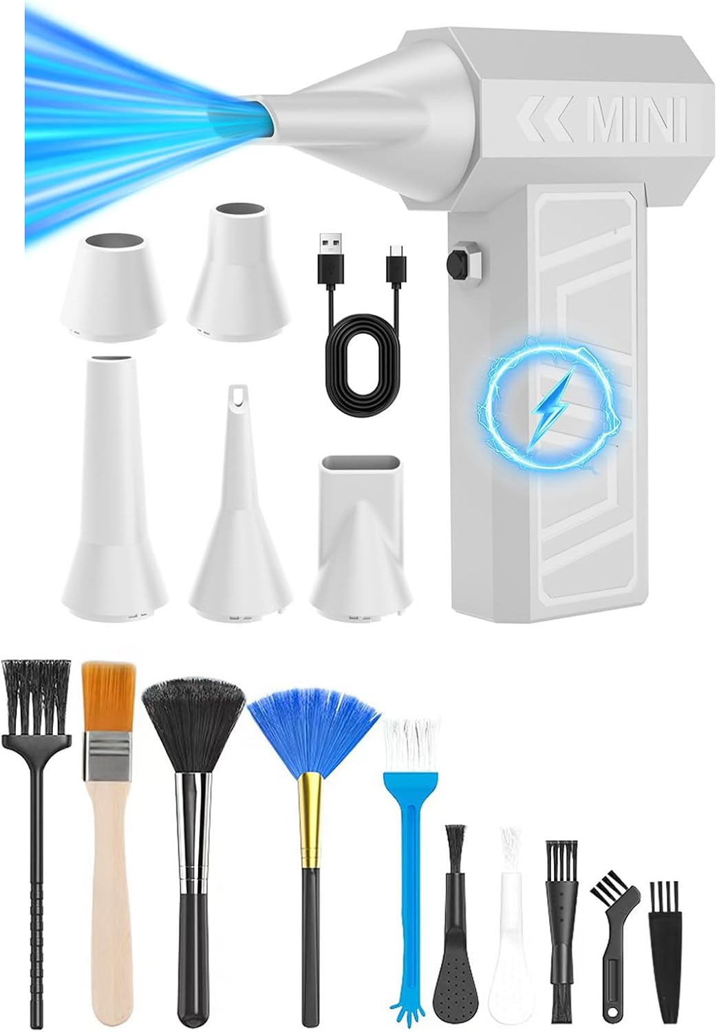 Blower With 5 Nozzles And 10 Brushes 105000RPM Brushless Motor 4 Speed Settings 4000mAh Remover For Home & Workshop ABS Blower For Cleaning