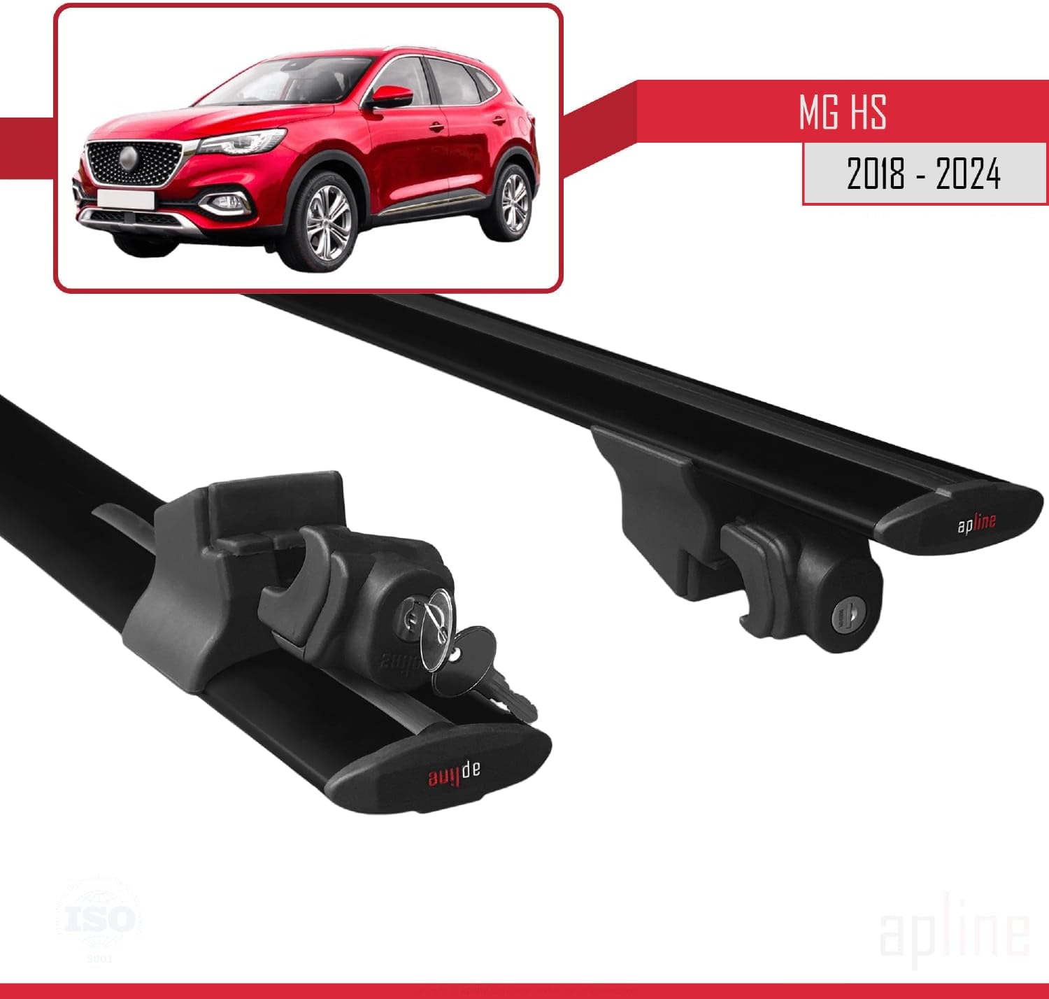 Compatible with MG HS (AS23) 2018-2024 Hook Model Car Roof Rack Cross Bar Black Aluminium 2 Bars