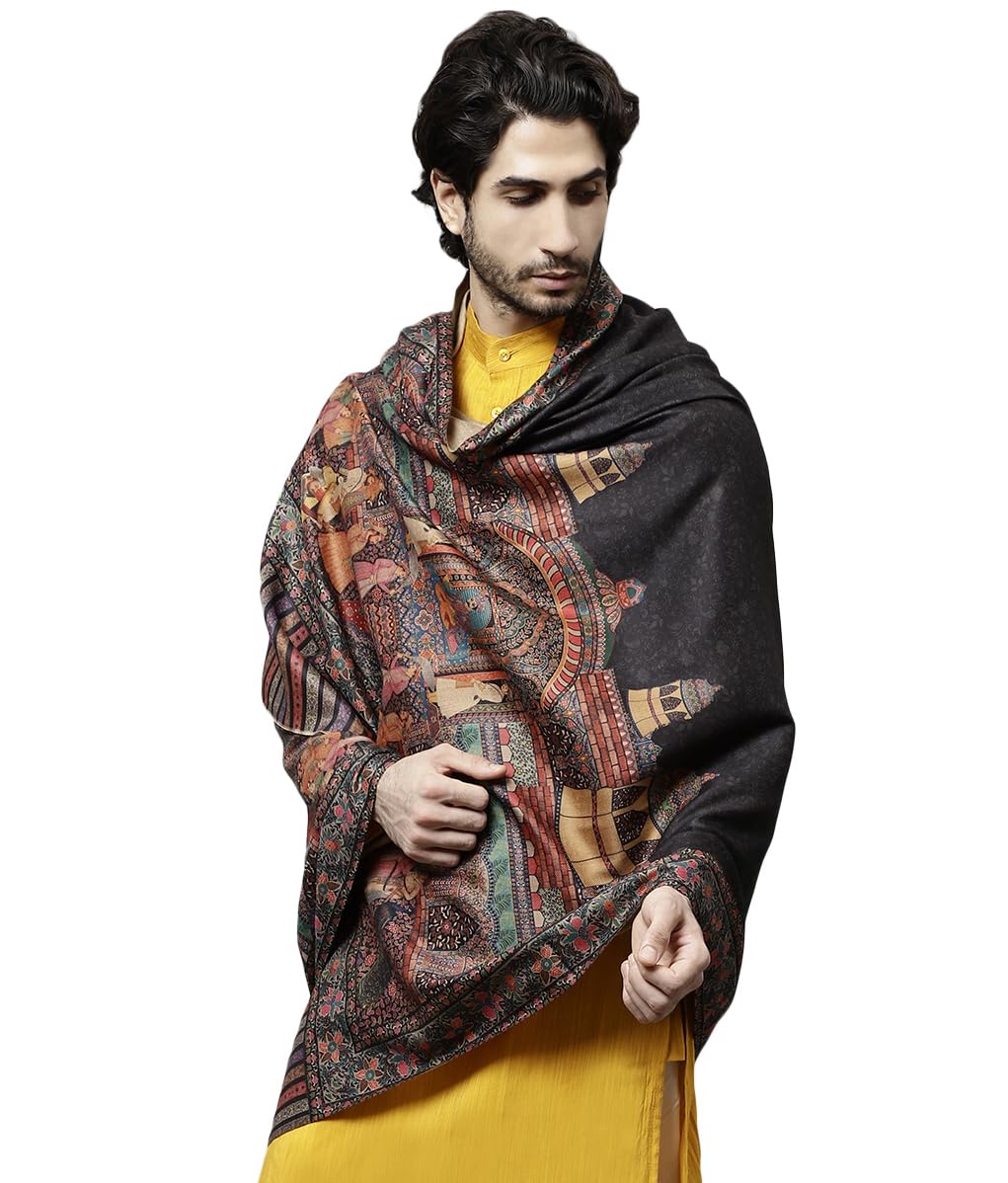Men's Acro Wool Blend Digital Print Design Woven Wraps, Stoles, Unisex Shawls, 100cm x 200cm