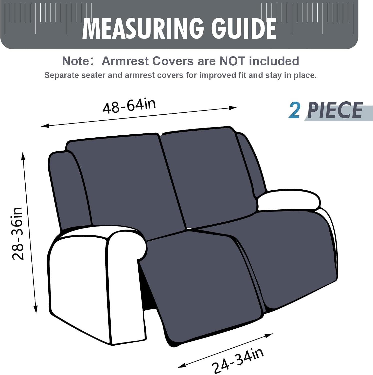 100% Waterproof Recliner Loveseat Cover, 2 Pieces Stretch Recliner Sofa Slipcovers Washable Couch Cover Furniture Covers for Pets, Dogs, Kids (Navy Blue, 2 Seater)