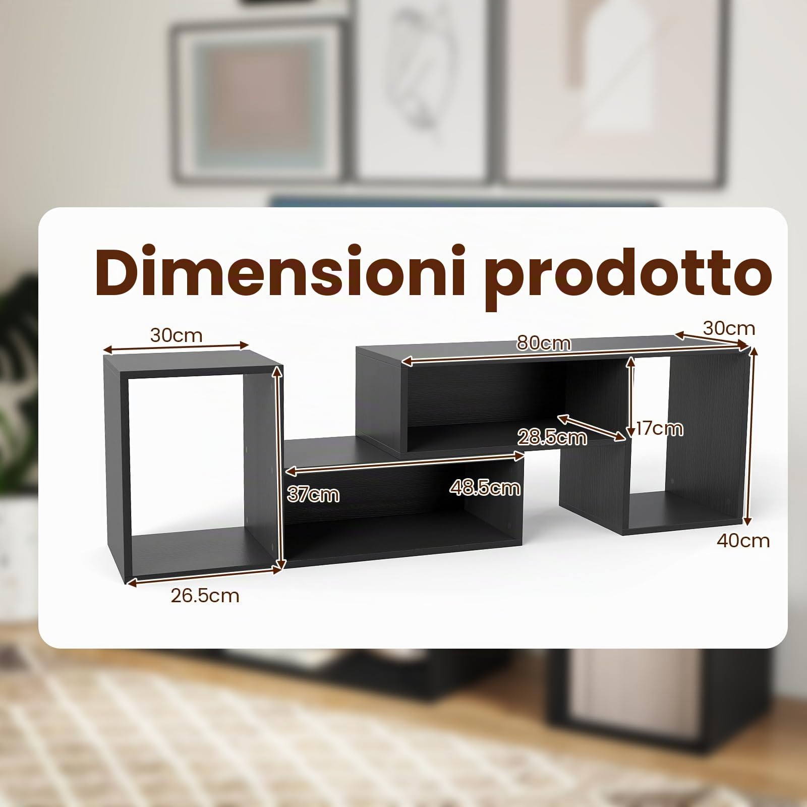 GIANTEX Mobile per TV, combinabile, in legno, 2 pezzi, per TV fino a 60 pollici, scaffale angolare multifunzionale, colore nero