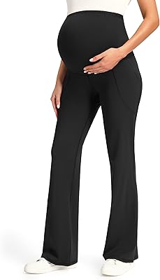 JOYSPELS Maternity Bootcut Pants with Pockets Over The Belly Flare Maternity Leggings Pregnancy Yoga Pants for Work Casual