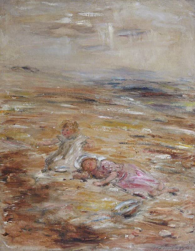 Posters et art pour décoration chambre tableau deux enfants sur un rivage vintage