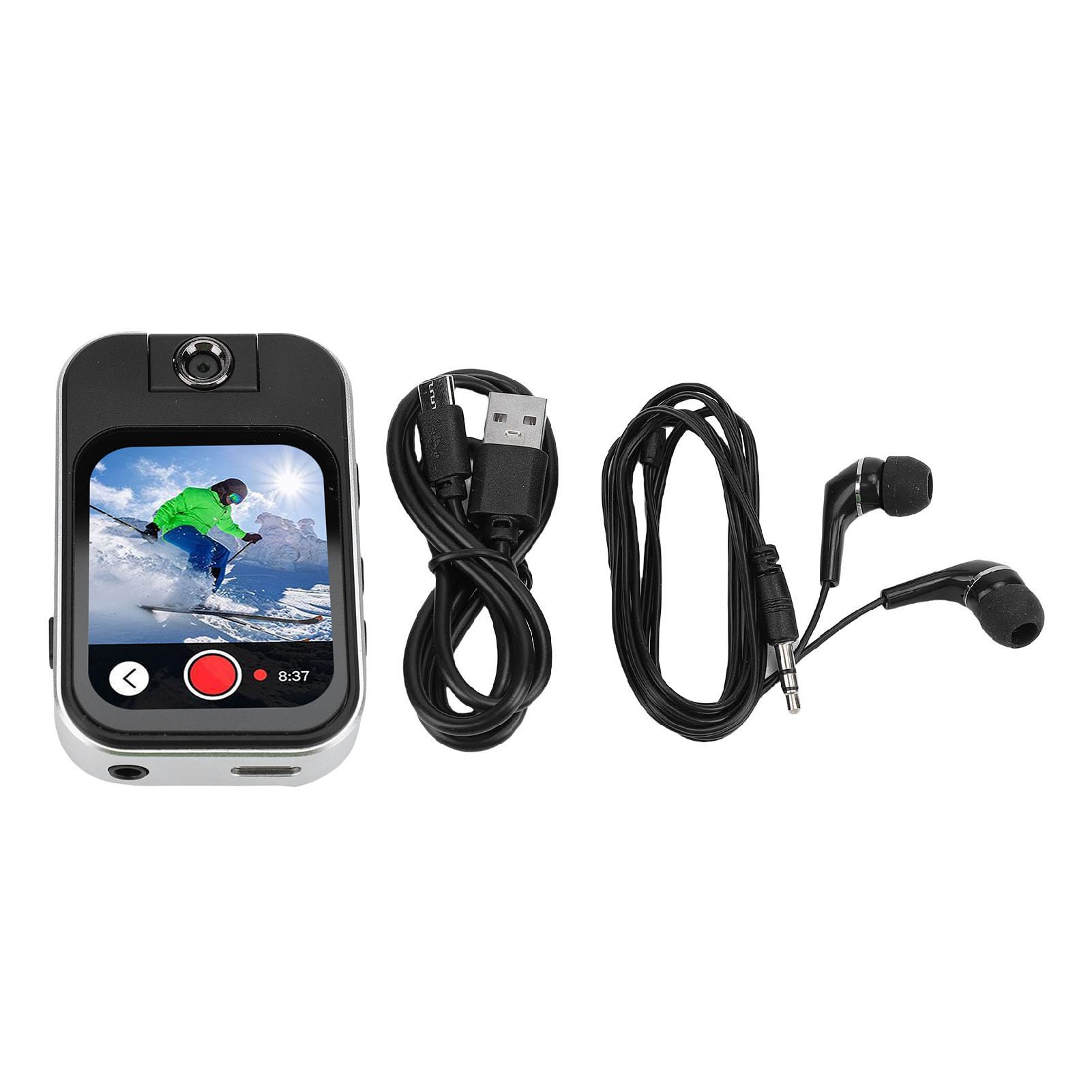 Dpofirs Lettore MP3 Bluetooth con Clip, Lettore Musicale Portatile con Touch Screen HD, Fotocamera 720P Integrata, Registratore Vocale con Auricolari per Corsa in Bicicletta