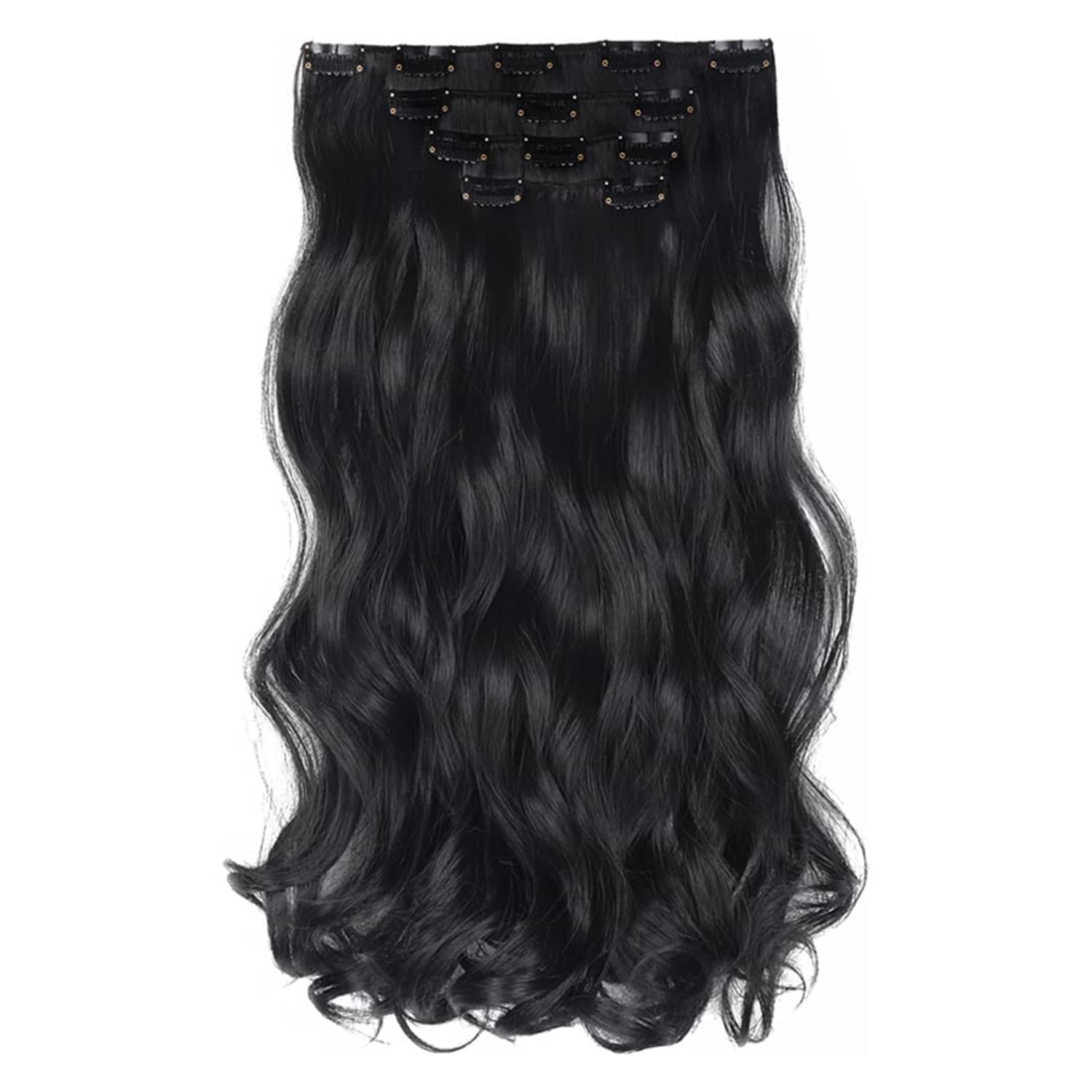 PRAVRAJYA Women Hair Extension Full Head Wig 22 Inch Synthetic Hair Pieces with 5 Clip Wig Cheap Fluffy & Not Tangled Women and Girls (Black)