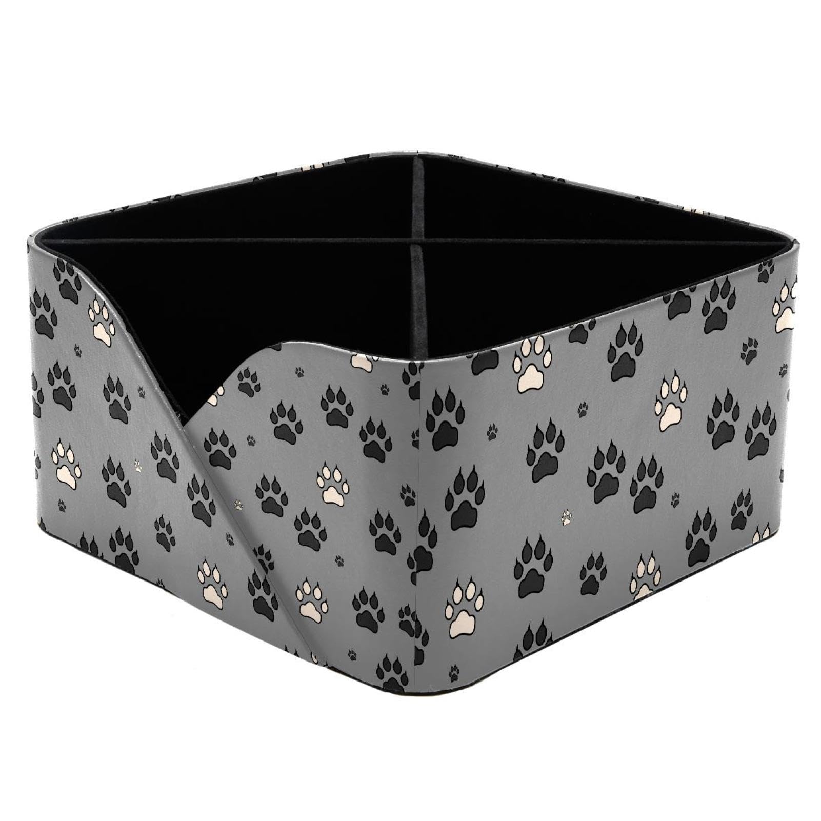 KengjuTesu Paw Animals Cat Dog Footprint Pattern Desktop Organizer Pen Holder, Rectangular Pencil Cup for Office, Study and Makeup Stations