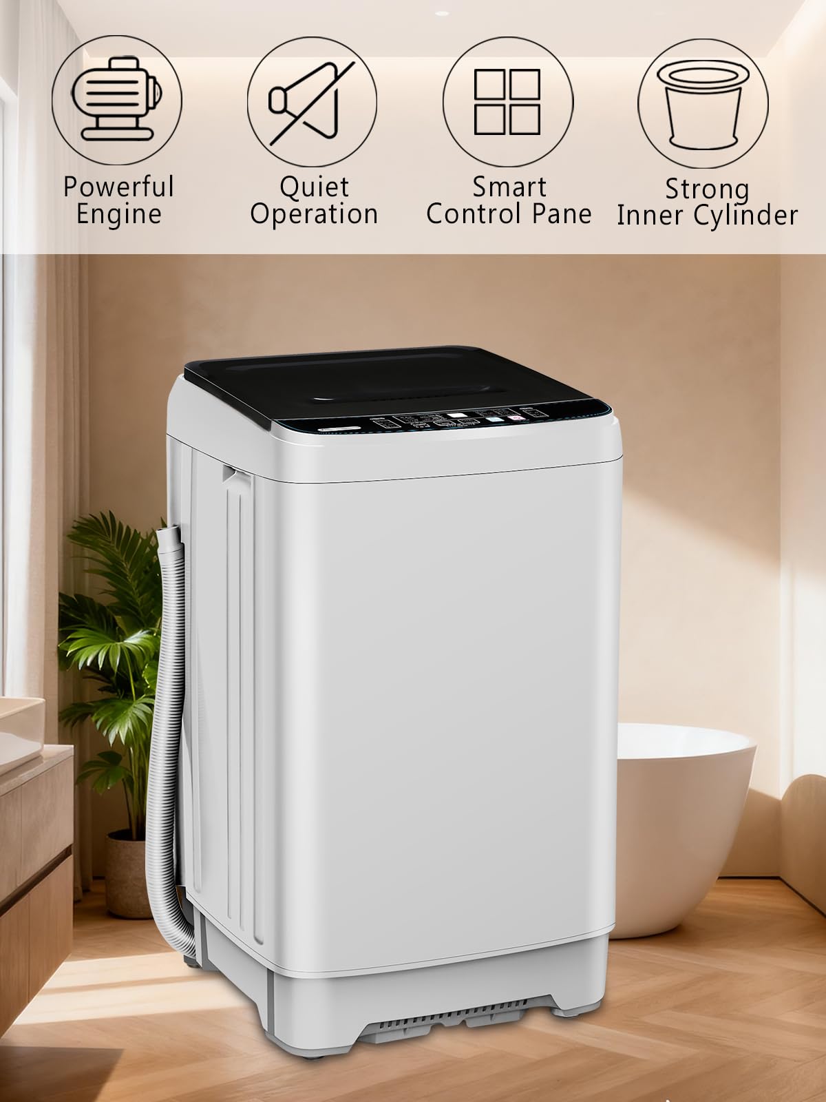 Full-Automatic Washing Machine with Drain Pump, 17.7 lbs Compact Washer, 10 Wash Program & 8 Water Level, Ideal for Apartment, Dorm, RV, GREY (KB02-GREY6)