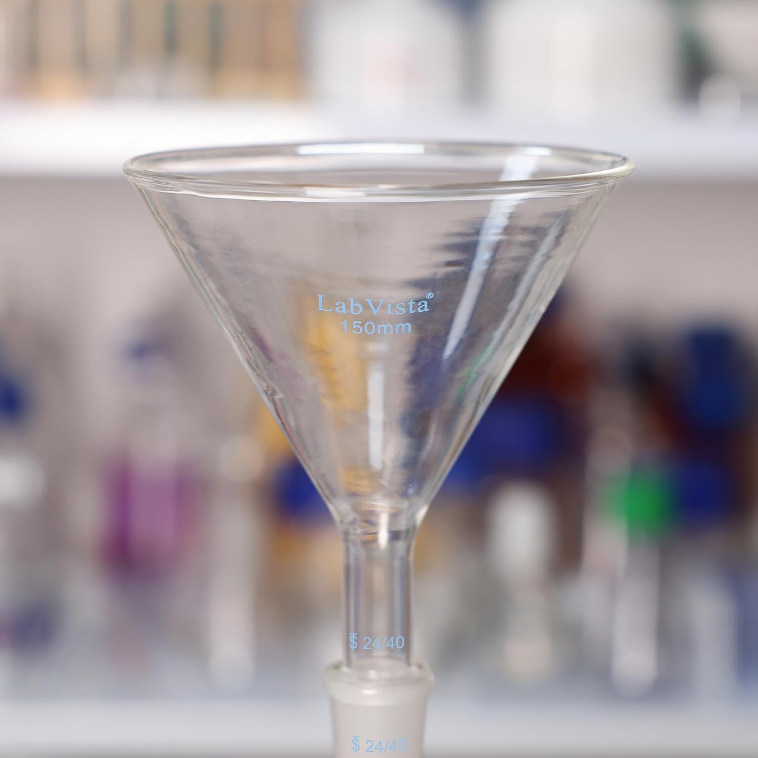 Borosilicate Glass Funnel with 24/40 Joint. 150mm Top Outer Diameter for Safe & Smooth Liquid Transfer in Lab Applications