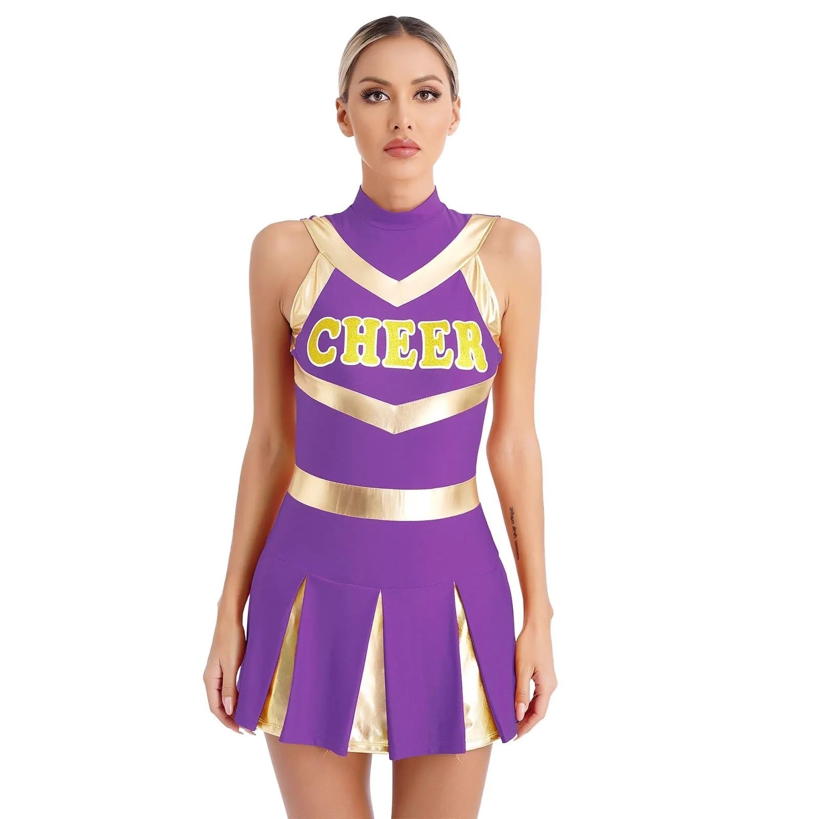 Glänzende Cheerleading-Uniform for Damen, Cheer-Dance-Kleid, Kostüm, Plissee-Print-Kleid, jugendliche, sexy Schulmädchen-Squad-Outfits Für Bühnenauftritte