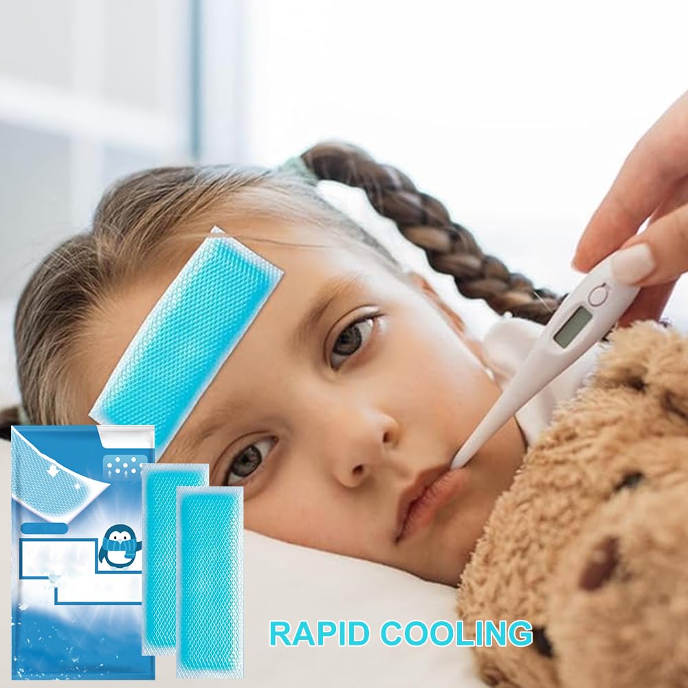 30 Hojas de Parches Refrescantes para la Fiebre para Niños, Tiras Refrescantes para la Frente,Almohadillas de Gel Refrescante,Parche De Enfriamiento,para Niños y Adultos